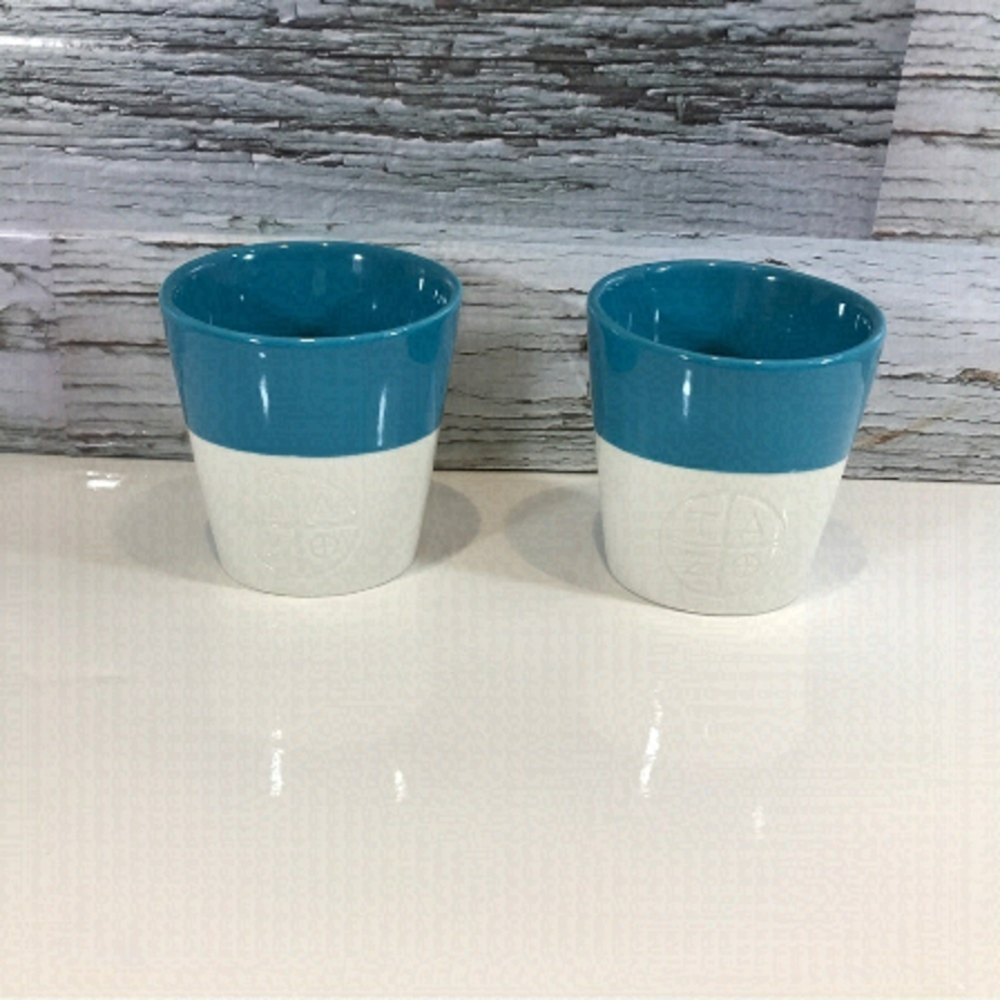 Starbucks Tazo Tea Blue & White Bone China Mugs 8OZ Set of 2 2011